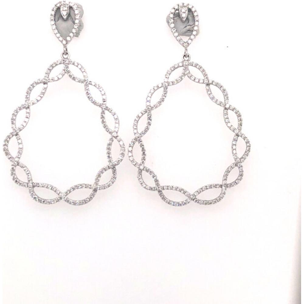 18K White Gold Pear-Shaped Diamond Drop Earrings with Open Marquise-Link Design by Afarin