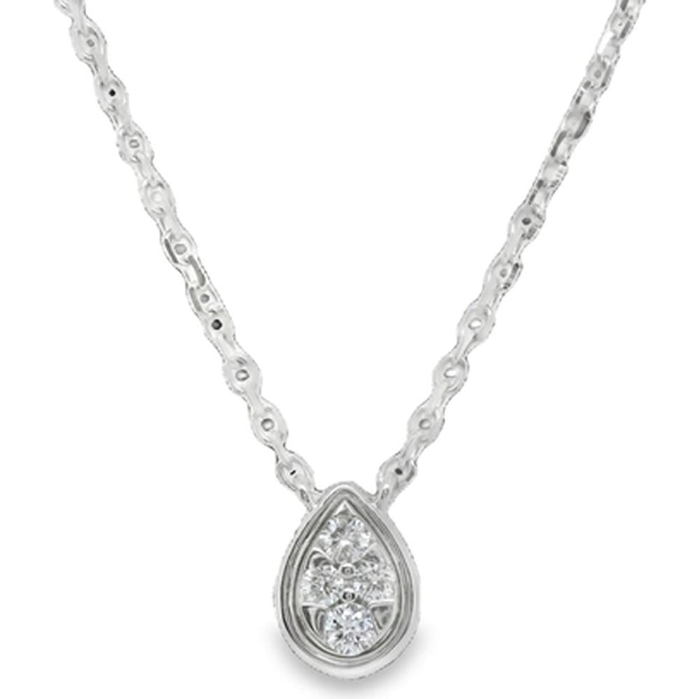 18K White Gold Pear-Shaped Diamond Pendant Necklace with Clustered Round Diamonds by Afarin