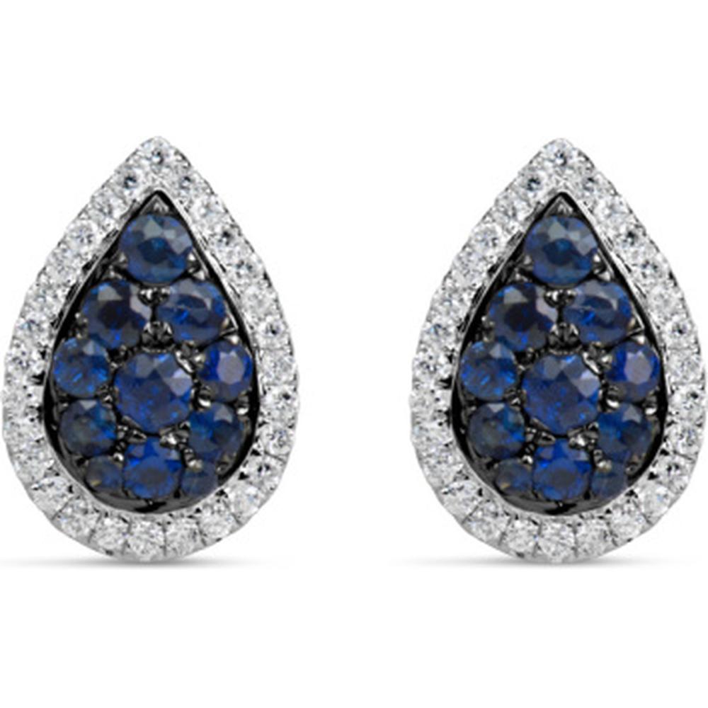 18K White Gold Pear-Shaped Earrings with Blue Sapphires and Diamond Halo by Afarin