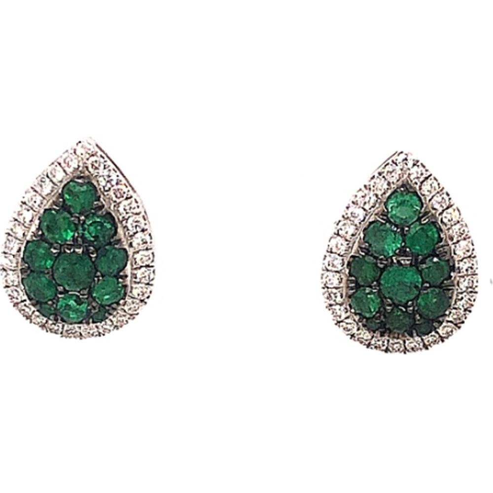 18K White Gold Pear-Shaped Emerald Cluster Stud Earrings with Diamond Halo by Afarin