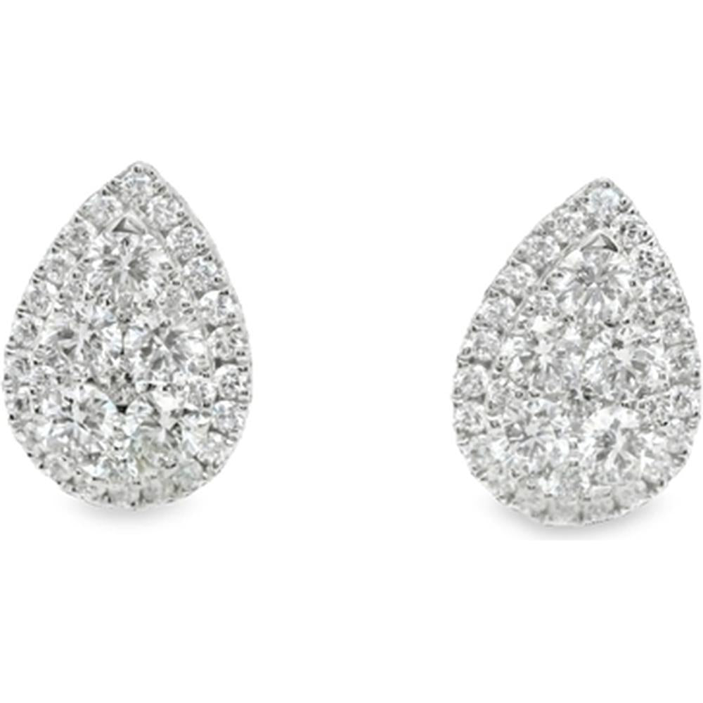 18K White Gold Pear-Shaped Halo Diamond Stud Earrings by Afarin