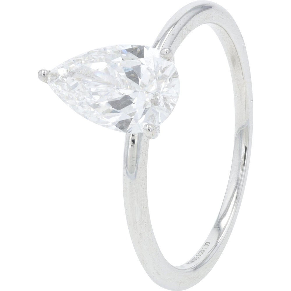 18K White Gold Pear-Shaped Lab Grown Diamond Engagement Ring - 1.00 Carat Total Diamond Weight
