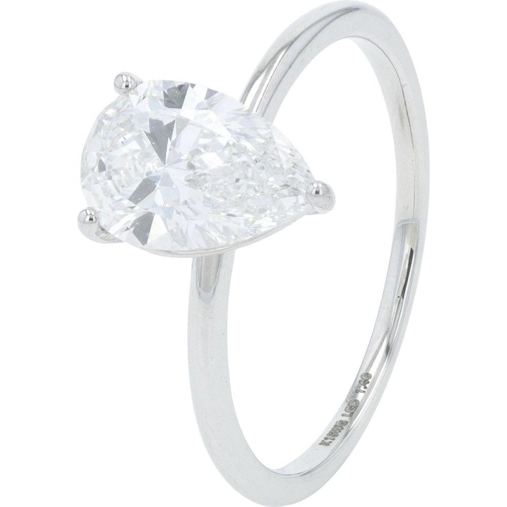 18K White Gold Pear-Shaped Lab Grown Diamond Engagement Ring - 1.40 Carat Total Diamond Weight