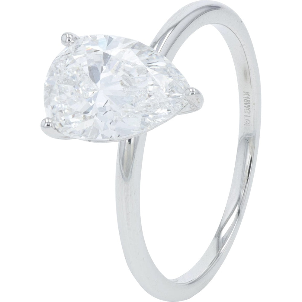 18K White Gold Pear Shaped Lab Grown Diamond Engagement Ring - 1.50 Carat Total Diamond Weight