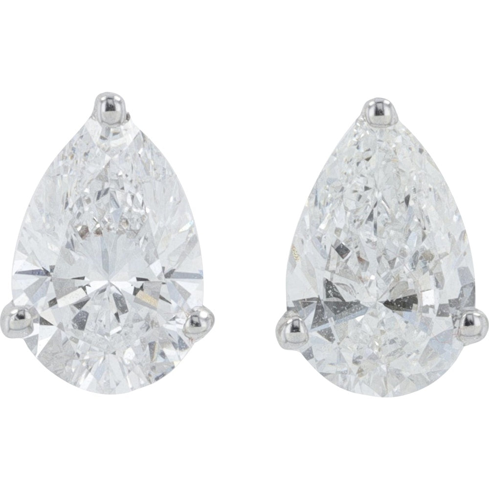 18K White Gold Pear-Shaped Lab Grown Diamond Stud Earrings - 1.00 Carat Total Diamond Weight