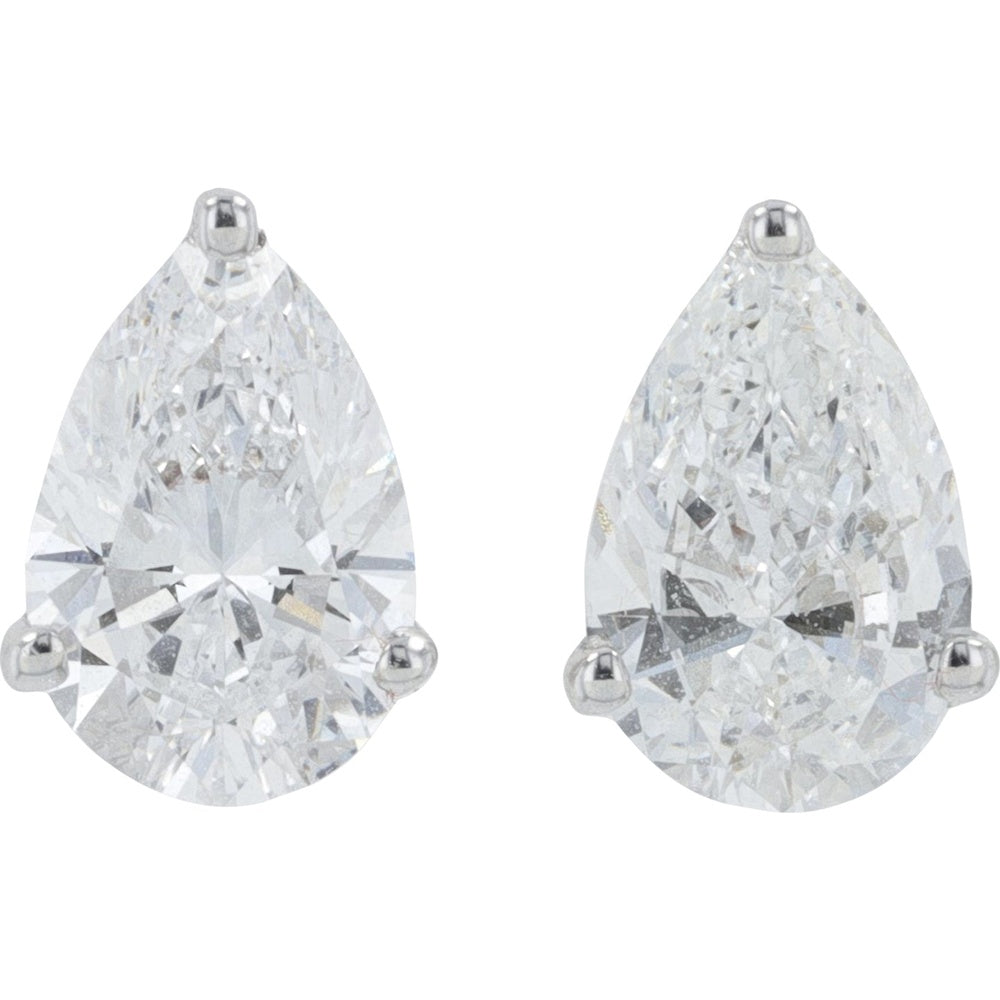 18K White Gold Pear-Shaped Lab Grown Diamond Stud Earrings - 1.00 Carat Total Diamond Weight