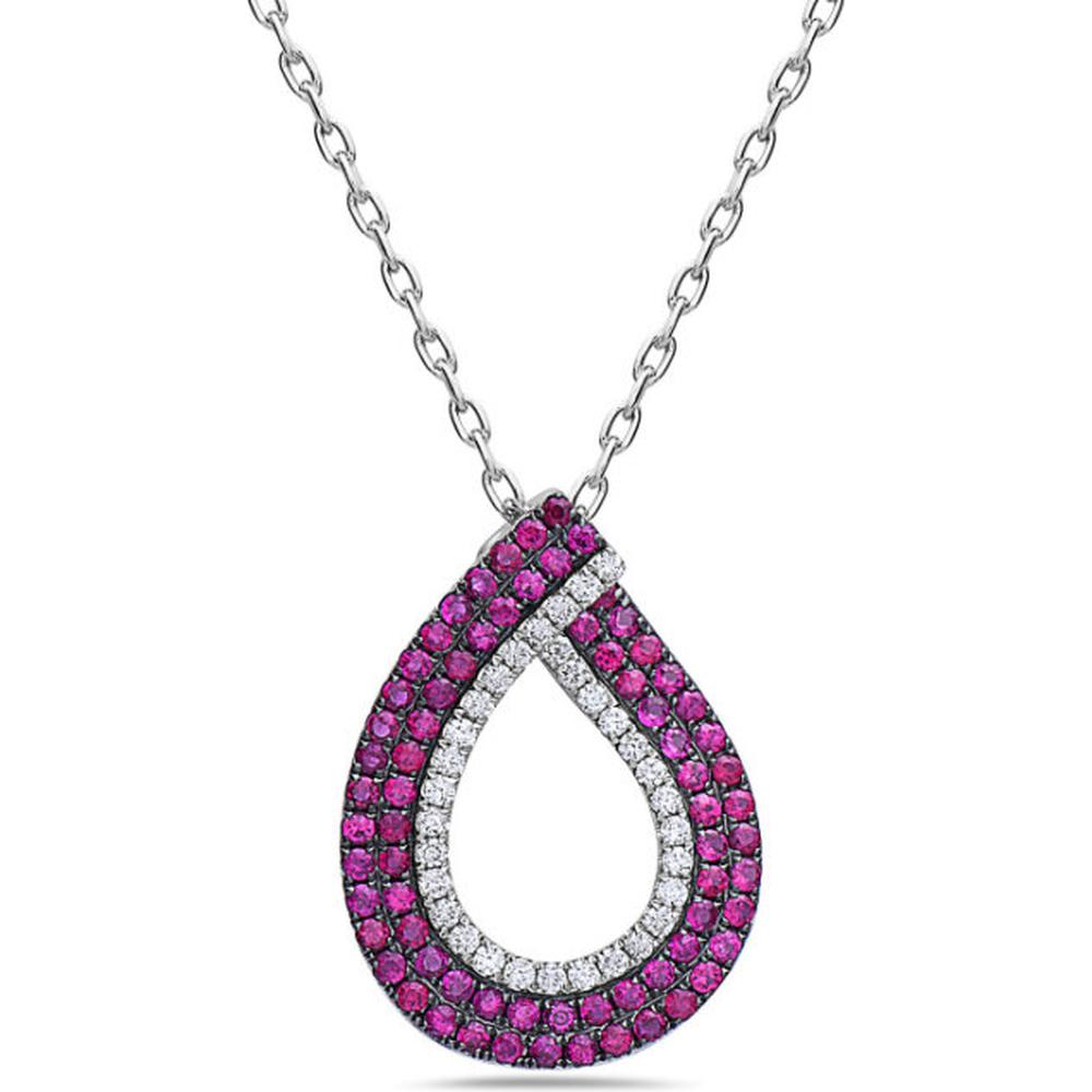 18K White Gold Pear-Shaped Ruby and Diamond Open Drop Pendant Necklace by Afarin