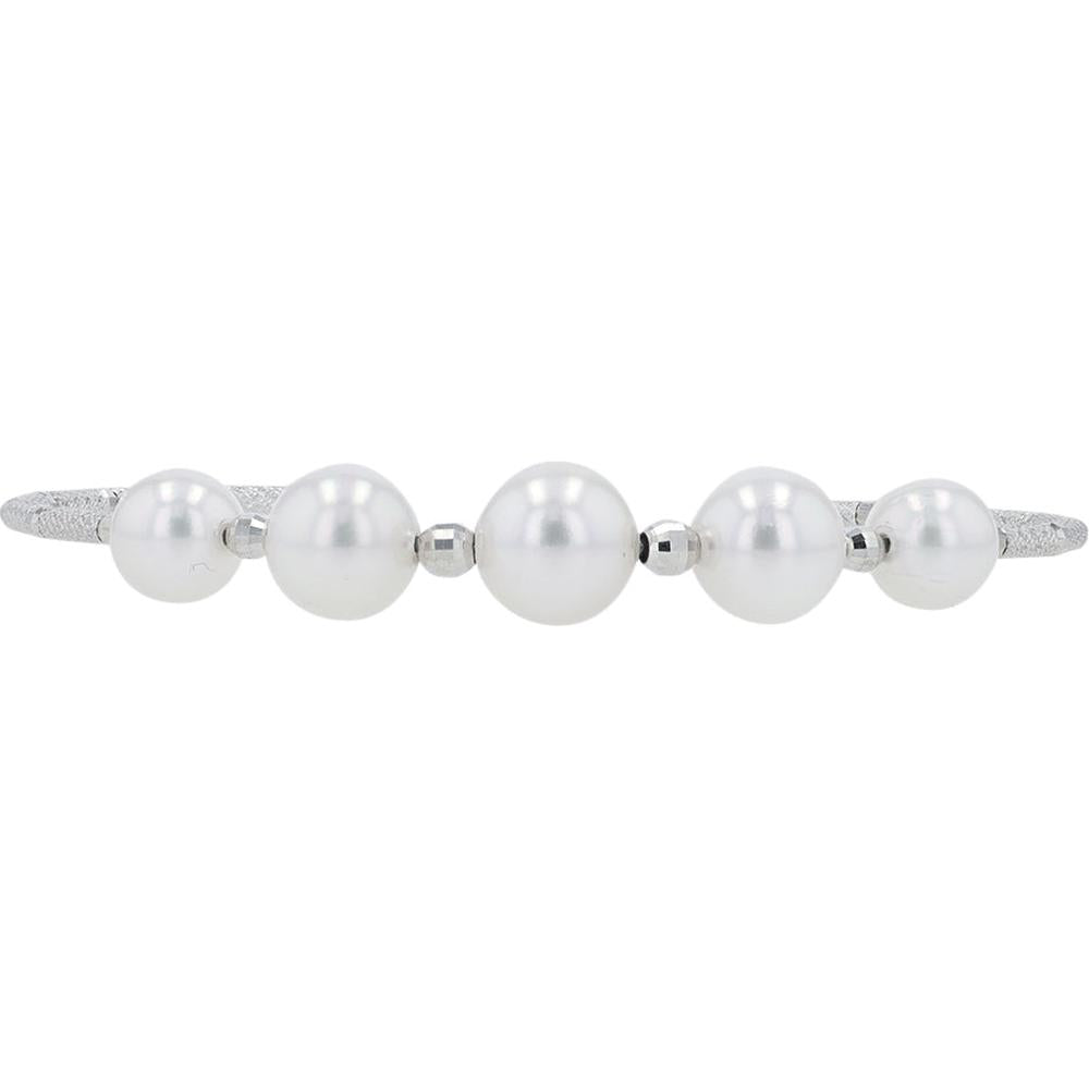18K White Gold Pearl Cuff Bracelet with Five Lustrous Pearls - 7-8.5mm