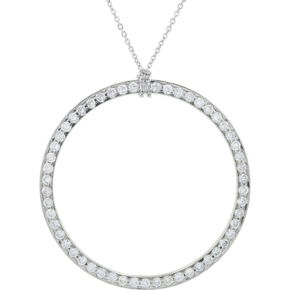18K White Gold Penny Preville Circle Pendant Necklace with Round Diamonds - 1.00 Carat Total Diamond Weight - 18" Chain