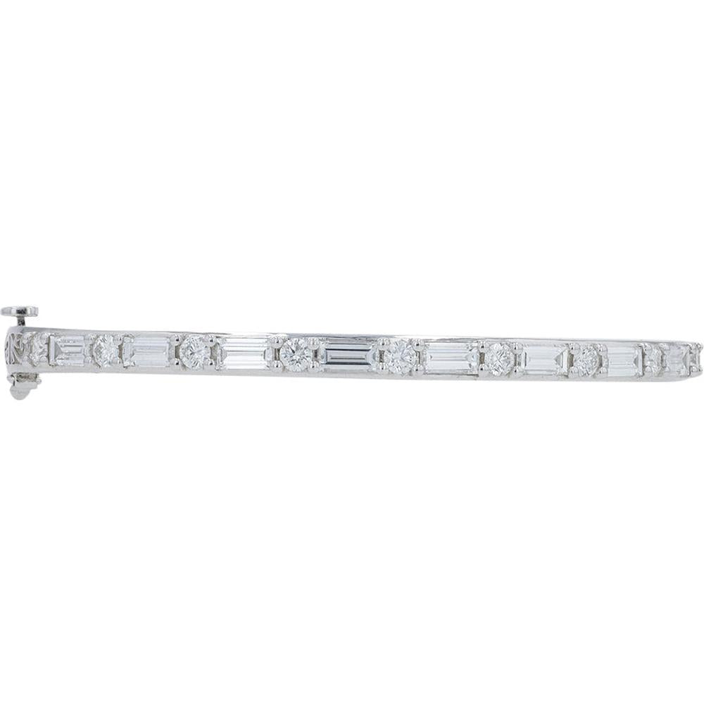 18K White Gold Penny Preville Diamond Bangle Bracelet with Alternating Round and Baguette Diamonds - 2.50 Carat Total Diamond Weight