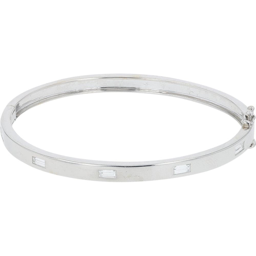 18K White Gold Penny Preville Diamond Bangle Bracelet with Baguette Diamonds - 0.70 Carat Total Diamond Weight
