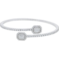 18K White Gold Penny Preville Diamond Bypass Bangle with Octagonal Double - Halo Ends and Emerald - Cut Centers - 3.01 Carat Total Diamond Weight