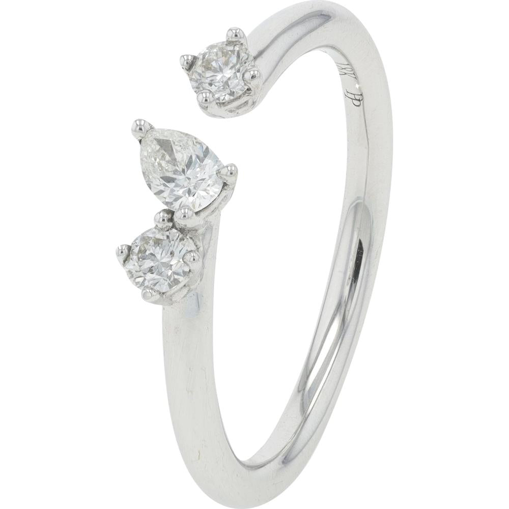 18K White Gold Penny Preville Diamond Cuff Ring with 0.27 Carat Total Pear and Round Diamonds