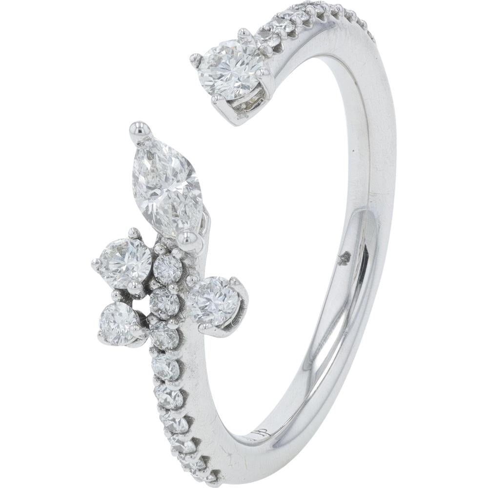 18K White Gold Penny Preville Diamond Cuff Ring with Marquise & Round Diamonds - 0.53 Carat Total Diamond Weight