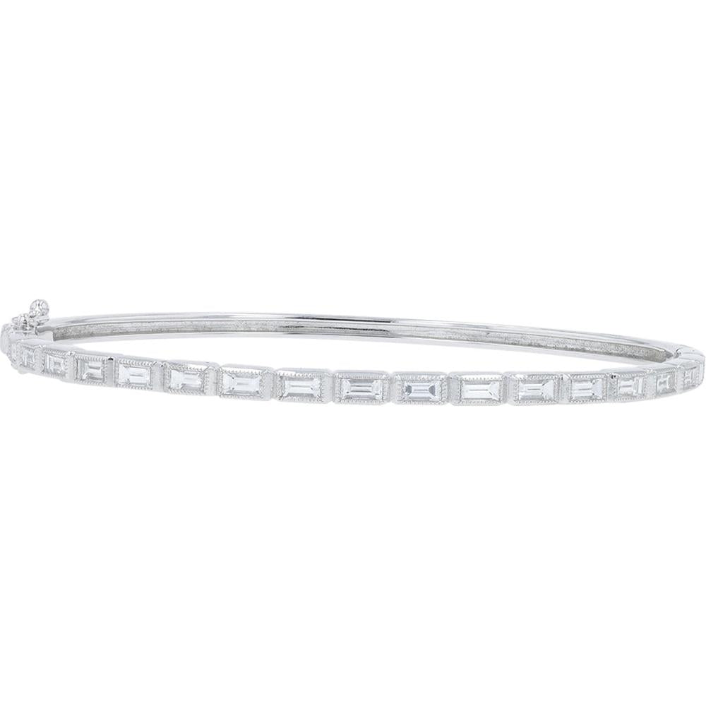18K White Gold Penny Preville Hinged Diamond Bangle Bracelet with Milgrain - Edge Baguette Diamonds - 1.62 Carat Total Diamond Weight