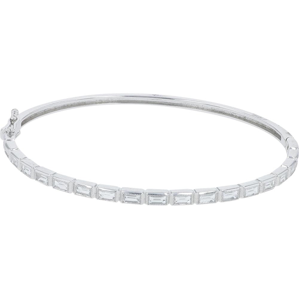 18K White Gold Penny Preville Hinged Diamond Bangle Bracelet with Milgrain - Edge Baguette Diamonds - 1.62 Carat Total Diamond Weight