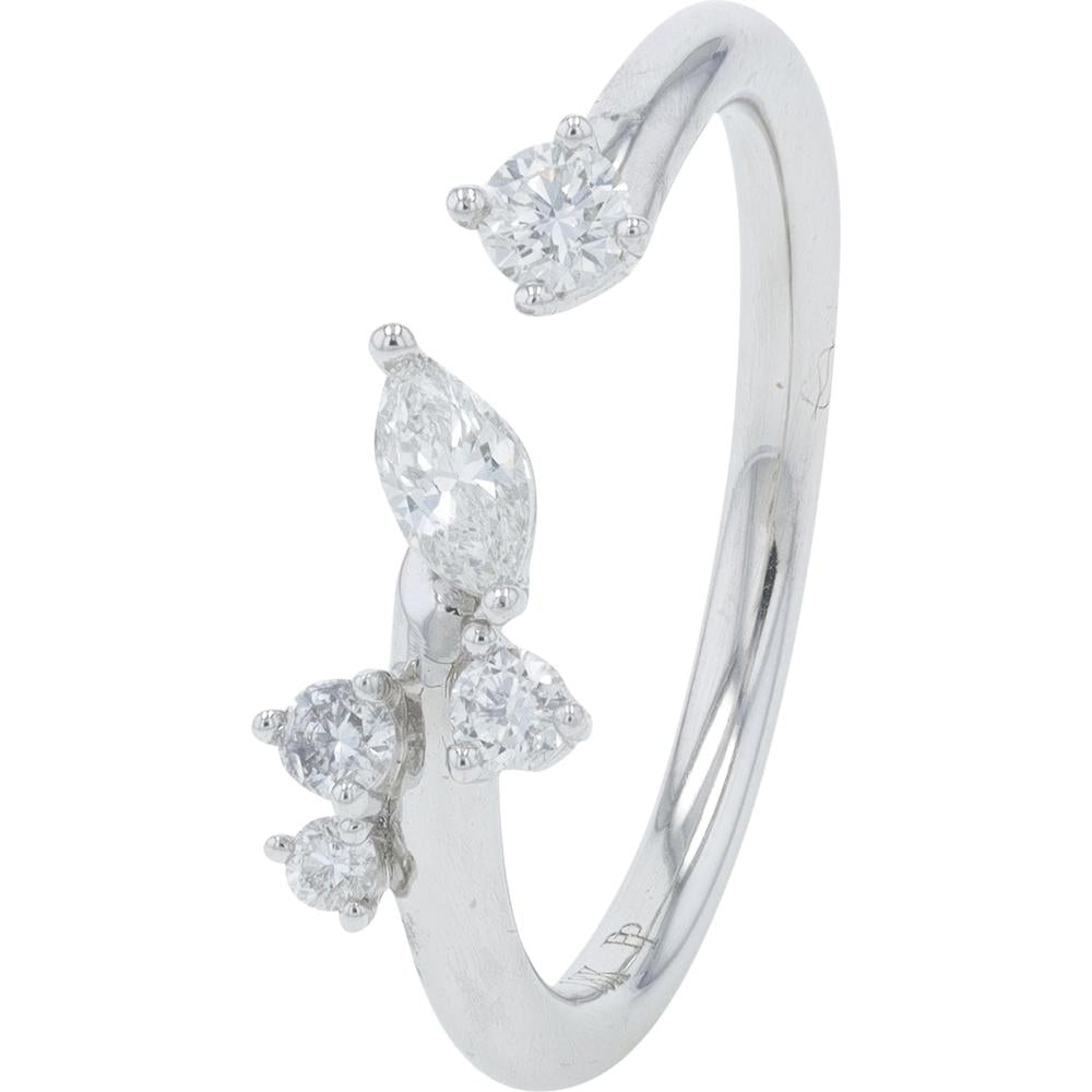 18K White Gold Penny Preville Open Cuff Ring with Marquise and Round Prong - Set Diamonds - 0.36 Carat Total Diamond Weight