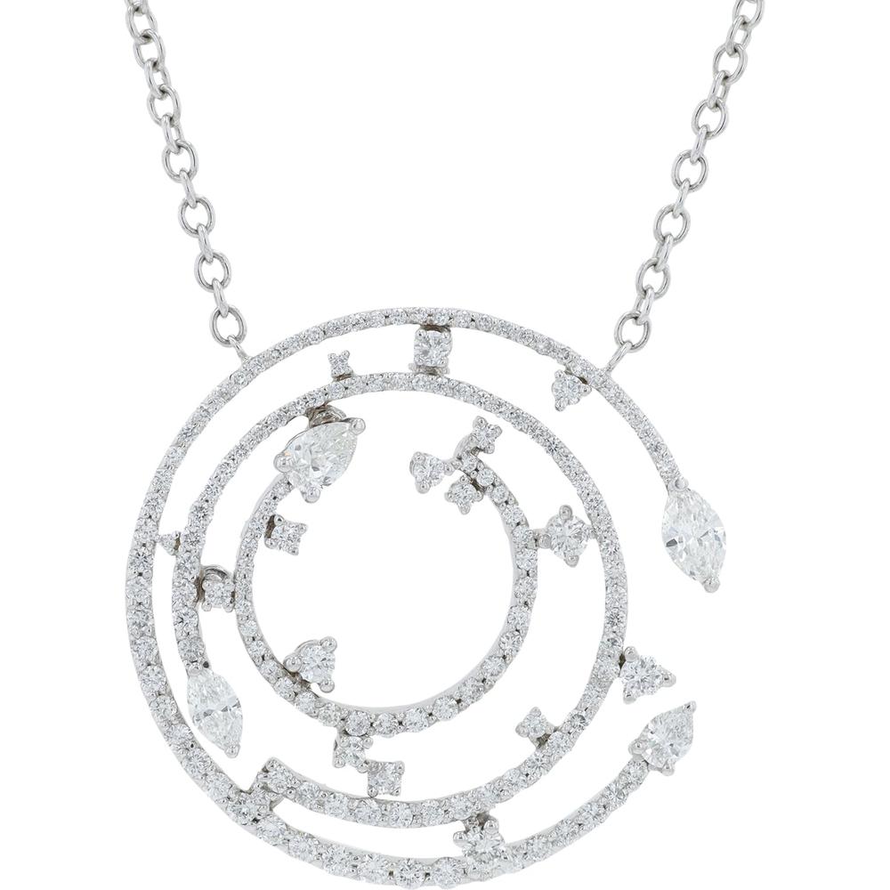 18K White Gold Penny Preville Spiral Pavé Pendant Necklace with Round Diamonds and Marquise Accents - 1.71 Carat Total Diamond Weight