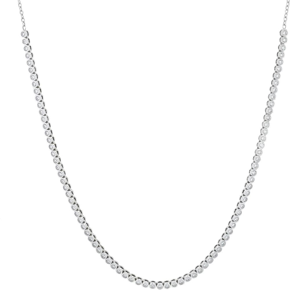 18K White Gold Penny Preville Tennis Necklace with Bezel - Set Round Diamonds - 1.87 Carat Total Diamond Weight