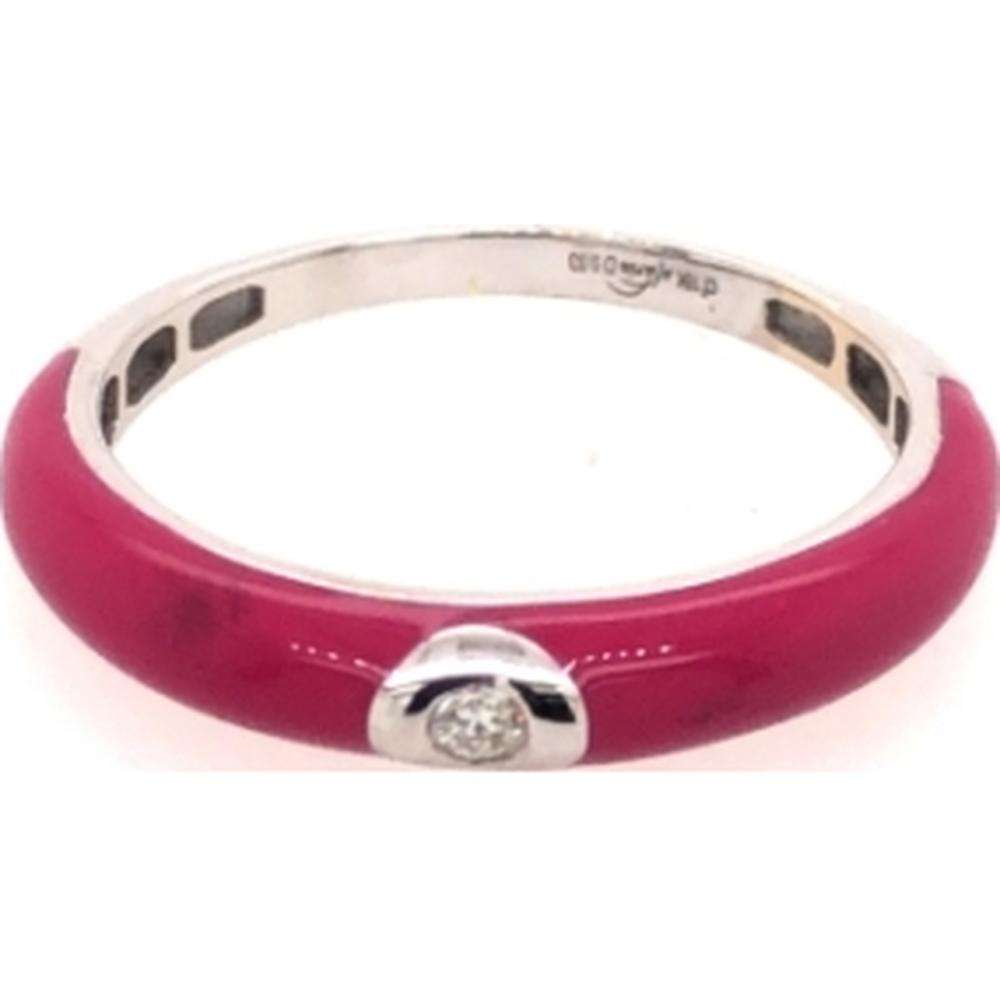 18K White Gold Pink Enamel Band Ring with Round Diamond Accent by Afarin