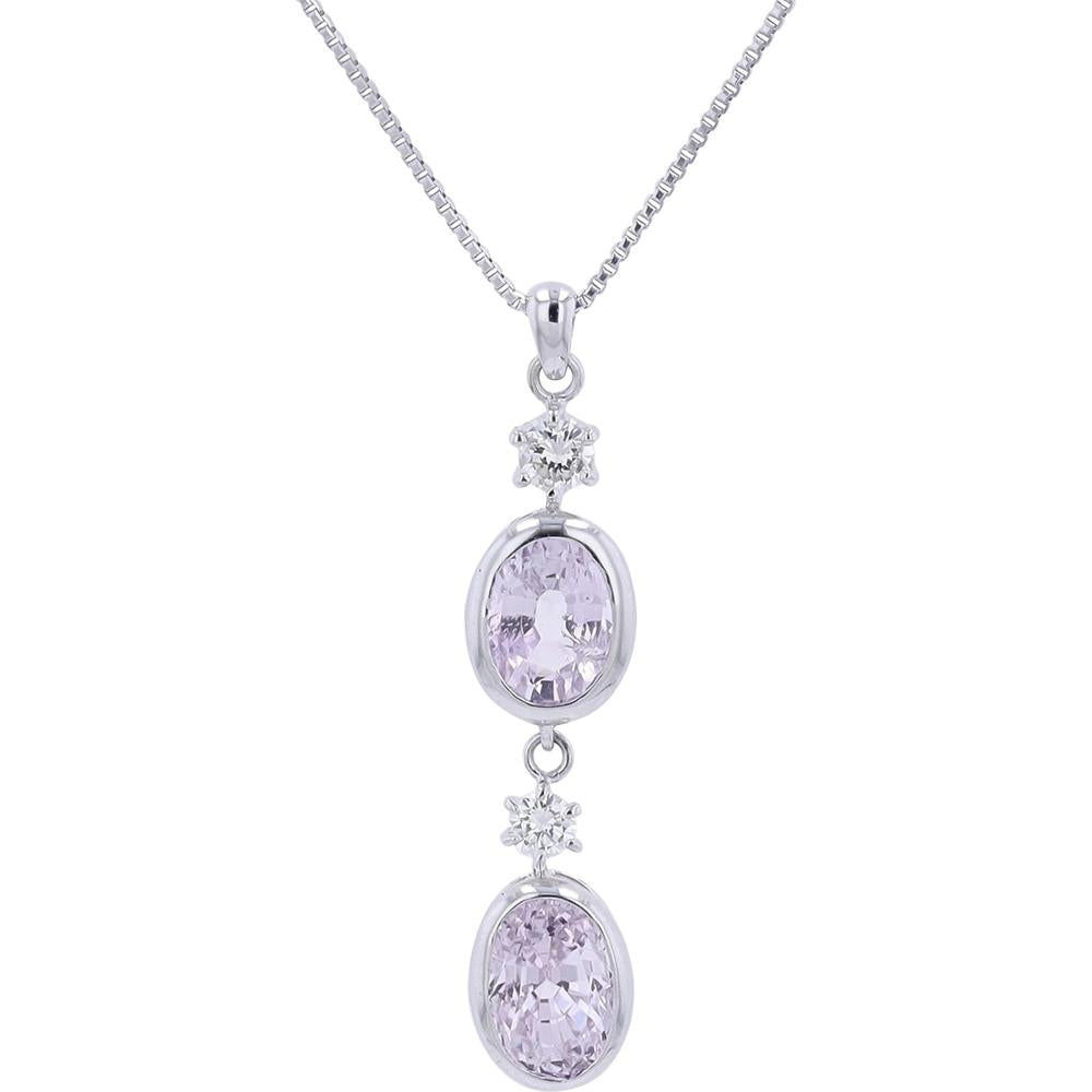 18K White Gold Pink Sapphire Drop Pendant with Diamond Accent - 3.33 Carats Total Sapphire Weight, 0.18 Carats Total Diamond Weight