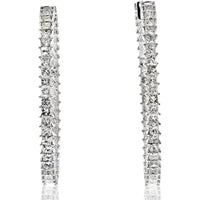 18K White Gold Princess Cut Diamond Hoop Earrings - 9.62 Carats Total Diamond Weight