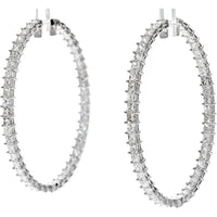 18K White Gold Princess Cut Diamond Hoop Earrings - 9.62 Carats Total Diamond Weight