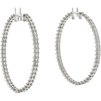 18K White Gold Princess Cut Diamond Hoop Earrings - 9.62 Carats Total Diamond Weight