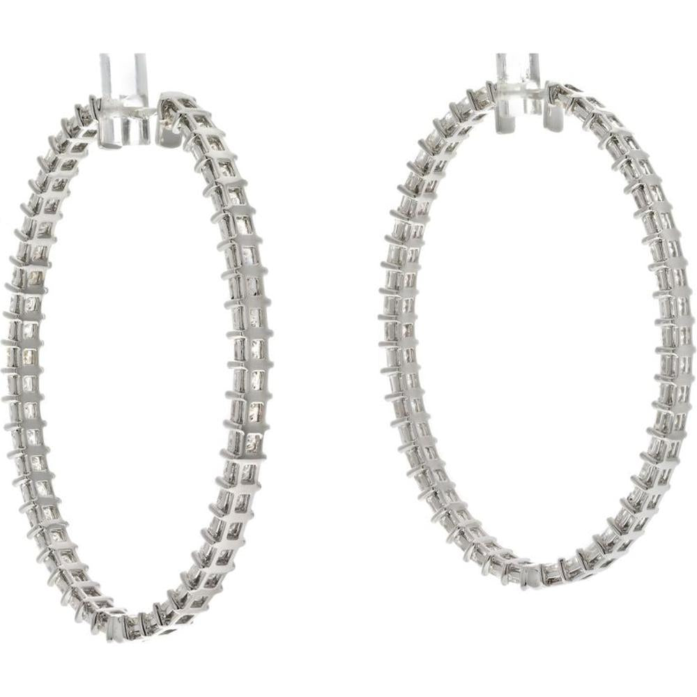18K White Gold Princess Cut Diamond Hoop Earrings - 9.62 Carats Total Diamond Weight