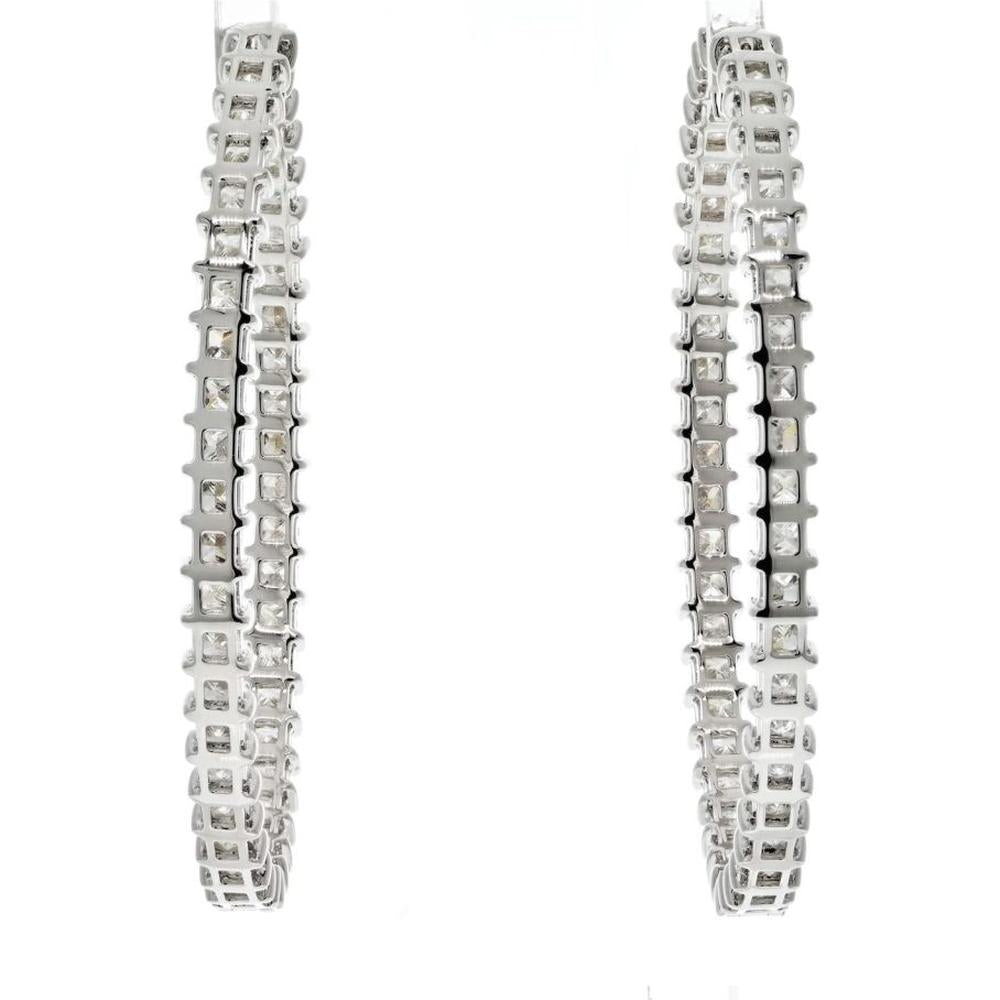 18K White Gold Princess Cut Diamond Hoop Earrings - 9.62 Carats Total Diamond Weight