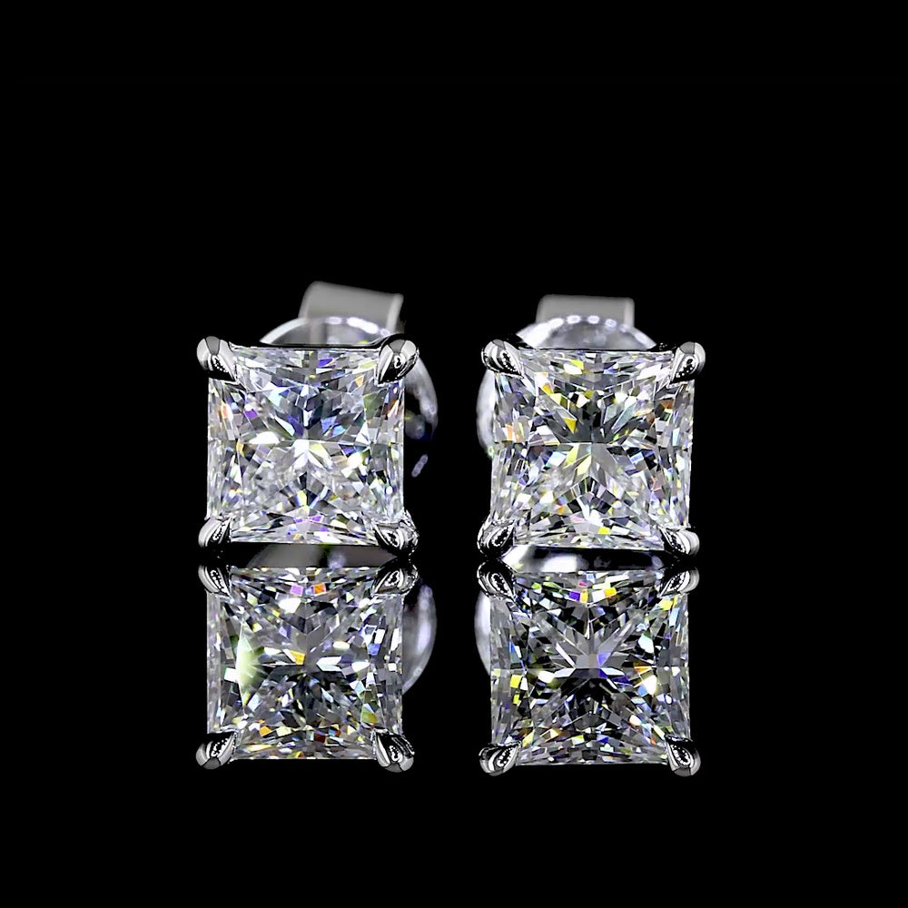 18K White Gold Princess Cut Lab Diamond Stud Earrings - 1.53 Carat Total Weight, E-F VS1 Quality with Secure Friction Backs - Covaloro Fine Jewelry