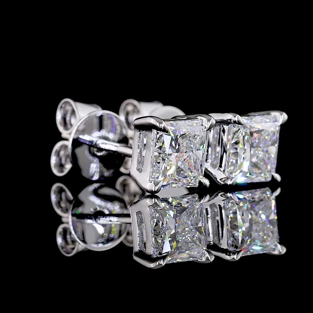 18K White Gold Princess Cut Lab Diamond Stud Earrings - 1.53 Carat Total Weight, E-F VS1 Quality with Secure Friction Backs - Covaloro Fine Jewelry