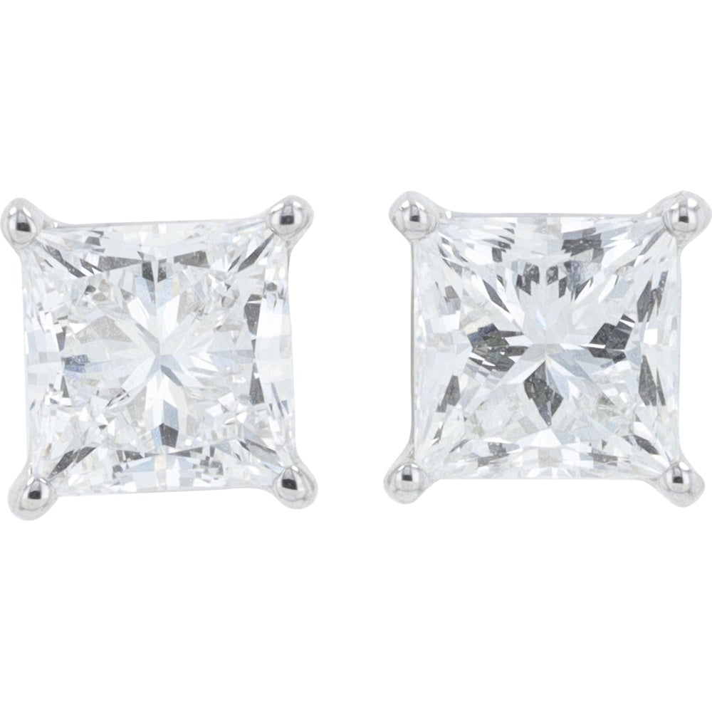 18K White Gold Princess Cut Lab Grown Diamond Stud Earrings - 1.00 Carat Total Diamond Weight