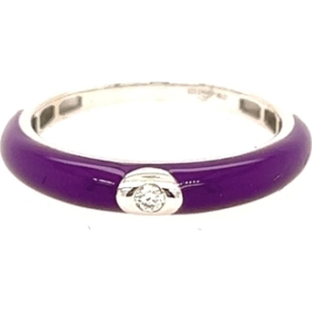 18K White Gold Purple Enamel Band Ring with Round Diamond Accent by Afarin