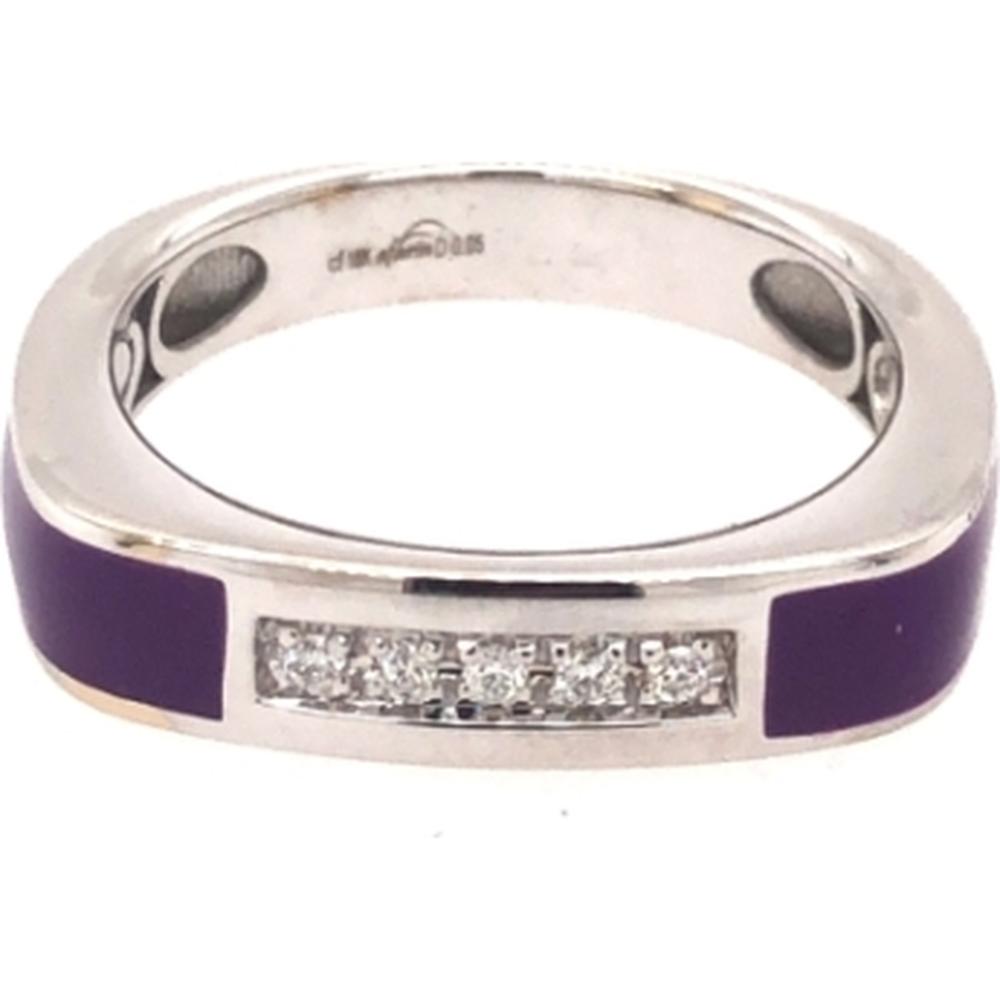18K White Gold Purple Enamel Band Ring with Round Diamonds by Afarin