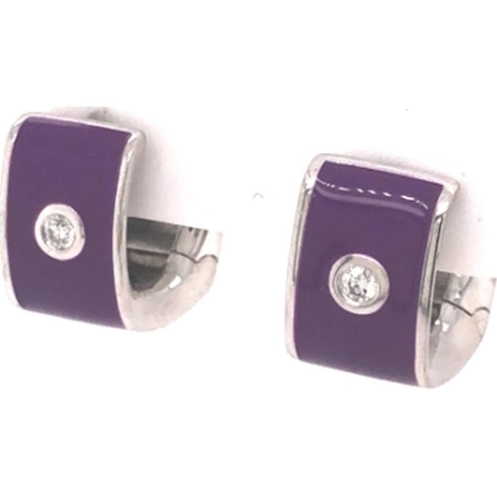 18K White Gold Purple Enamel Earrings with Diamond Accents by Afarin