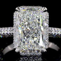 18K White Gold Radiant Cut Diamond Halo Ring with Pavé Shank - 5.46 Carat Total Weight (4.10 Carat F VVS2 Center) - Covaloro Fine Jewelry