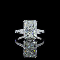 18K White Gold Radiant Cut Hidden Halo Ring with 5.12 Carat F VVS2 Lab Diamond and 34 Diamond Accents - 5.71 Total Carat Weight - Covaloro Fine Jewelry
