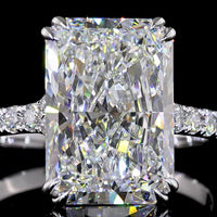 18K White Gold Radiant Cut Hidden Halo Ring with 5.12 Carat F VVS2 Lab Diamond and 34 Diamond Accents - 5.71 Total Carat Weight - Covaloro Fine Jewelry