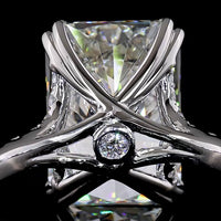 18K White Gold Radiant Cut Hidden Halo Ring with 5.12 Carat F VVS2 Lab Diamond and 34 Diamond Accents - 5.71 Total Carat Weight - Covaloro Fine Jewelry
