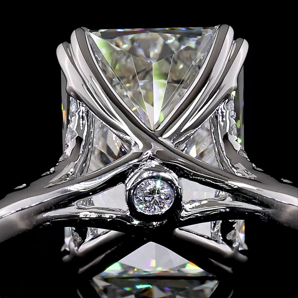18K White Gold Radiant Cut Hidden Halo Ring with 5.12 Carat F VVS2 Lab Diamond and 34 Diamond Accents - 5.71 Total Carat Weight - Covaloro Fine Jewelry