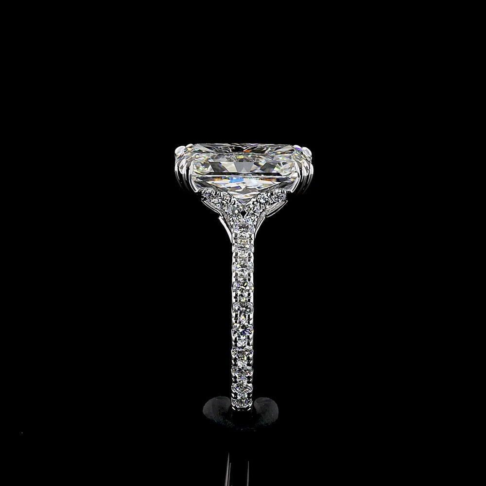 18K White Gold Radiant Cut Hidden Halo Ring with 5.12 Carat F VVS2 Lab Diamond and 34 Diamond Accents - 5.71 Total Carat Weight - Covaloro Fine Jewelry