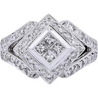 18K White Gold Radiant Diamond Invisible Set Center Ring - 1.28 Carat Total Diamond Weight