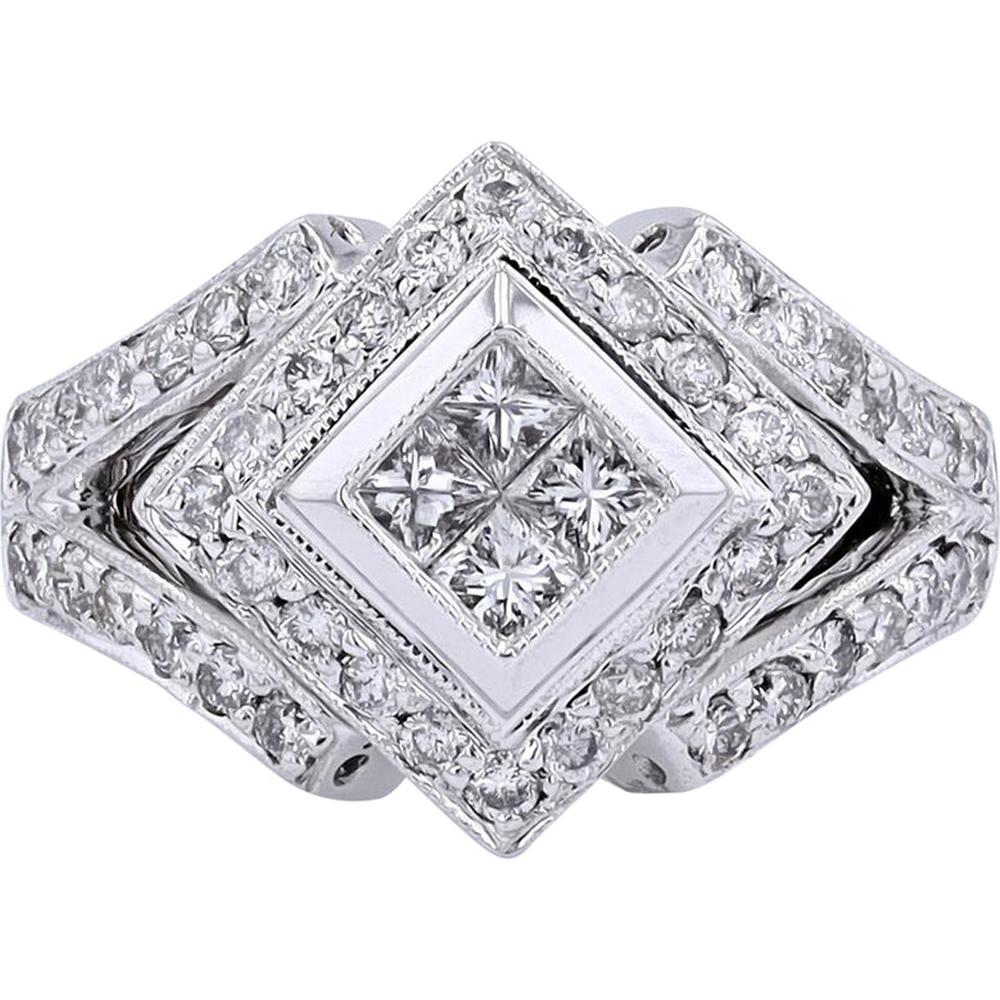 18K White Gold Radiant Diamond Invisible Set Center Ring - 1.28 Carat Total Diamond Weight