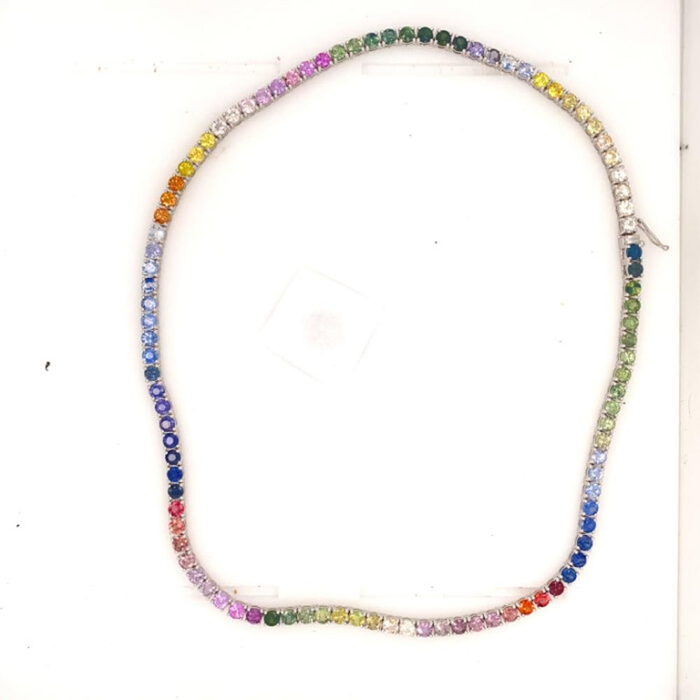 18K White Gold Rainbow Multi Sapphire Tennis Necklace by Afarin