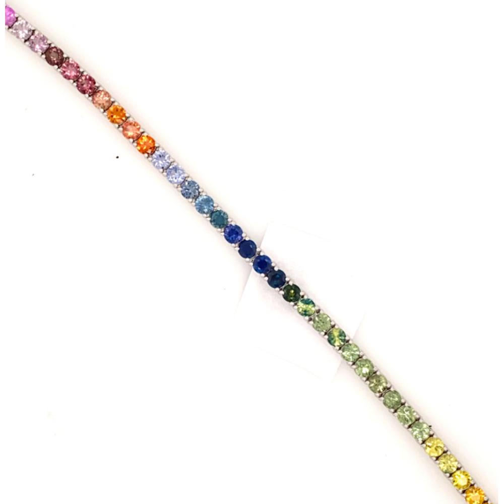 18K White Gold Rainbow Tennis Bracelet with Round Multi-Color Sapphires by Afarin