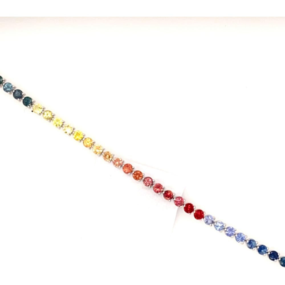 18K White Gold Rainbow Tennis Bracelet with Round Multi-Color Sapphires by Afarin