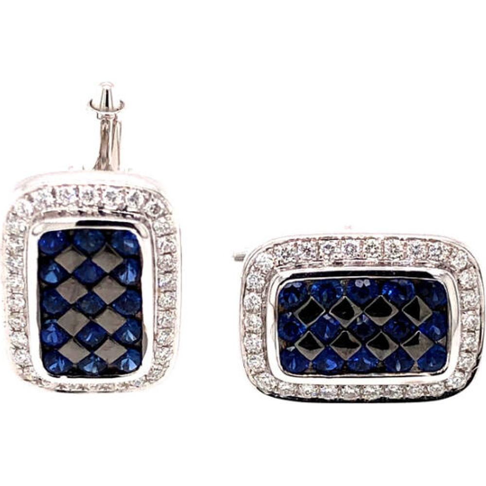 18K White Gold Rectangular Cufflinks with Blue Sapphires and Diamond Halo by Afarin