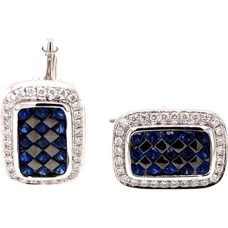 18K White Gold Rectangular Cufflinks with Blue Sapphires and Diamond Halo by Afarin