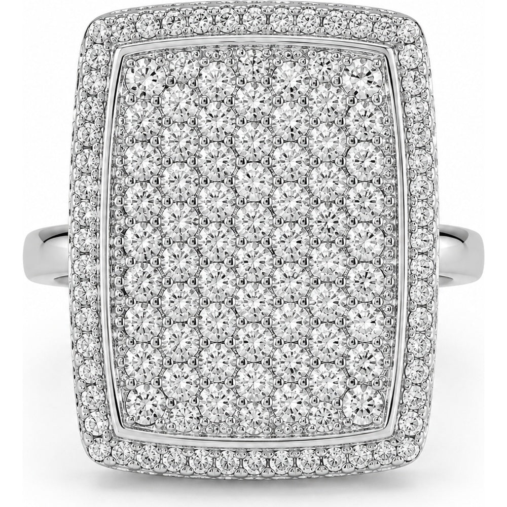 18K White Gold Rectangular Fashion Ring with Pavé Set Round Diamonds and Milgrain Border - 3.71 Carat Total Diamond Weight by Auriventus